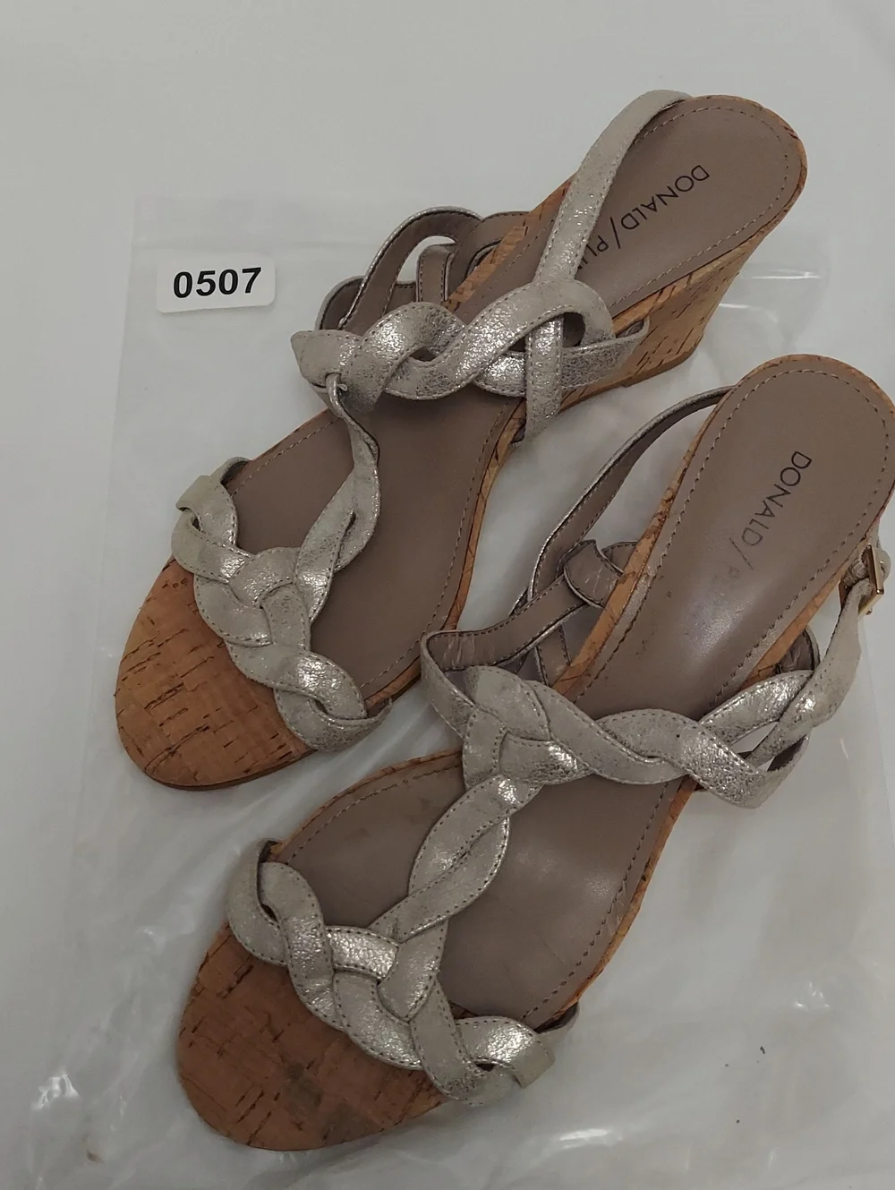 Donald/Pliner Jooli Woven Metallic Wedge Sandals - Silver Womens 8.5 New